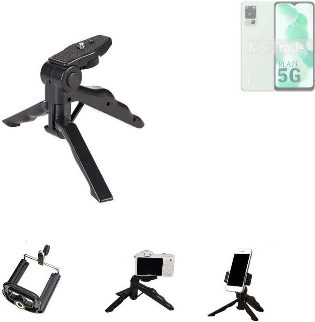 K-S-Trade Stativ Tisch-Ständer Dreibein Handy-Stativ Ständer kompatibel mit Lava Blaze 5G Mini-Stativ Smartphone Tripod Handy-Stativ aus Plastik