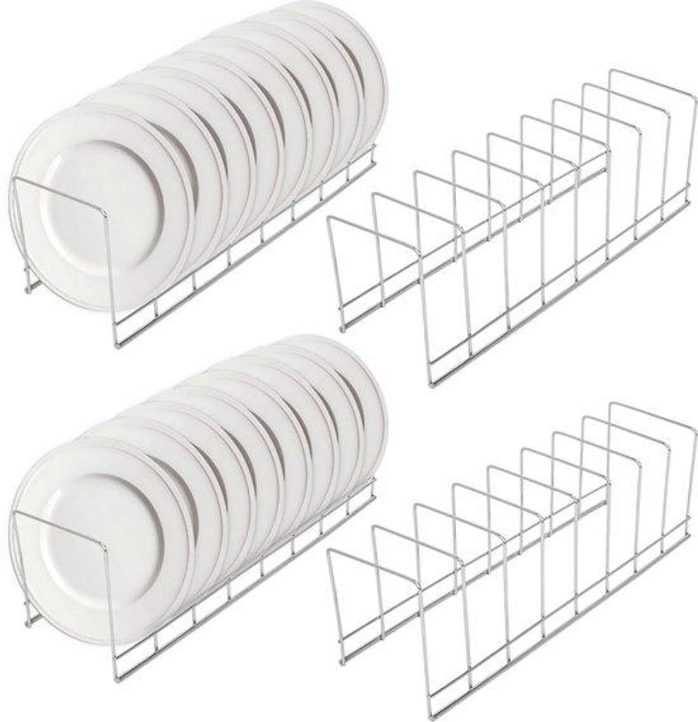 Unyqoos Tellerhalter-Set mit 4 Plätzen und 8 Schlitzen für Teller, Deckel und Backbleche – Edelstahl-Organizer