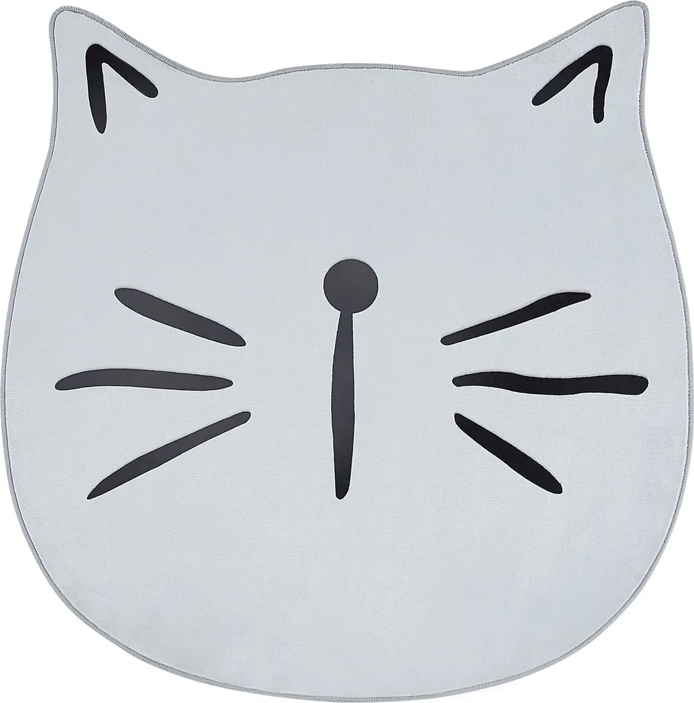 Tapis de chambre d'enfant gris avec chat 100 cm pour coin lecture cosy