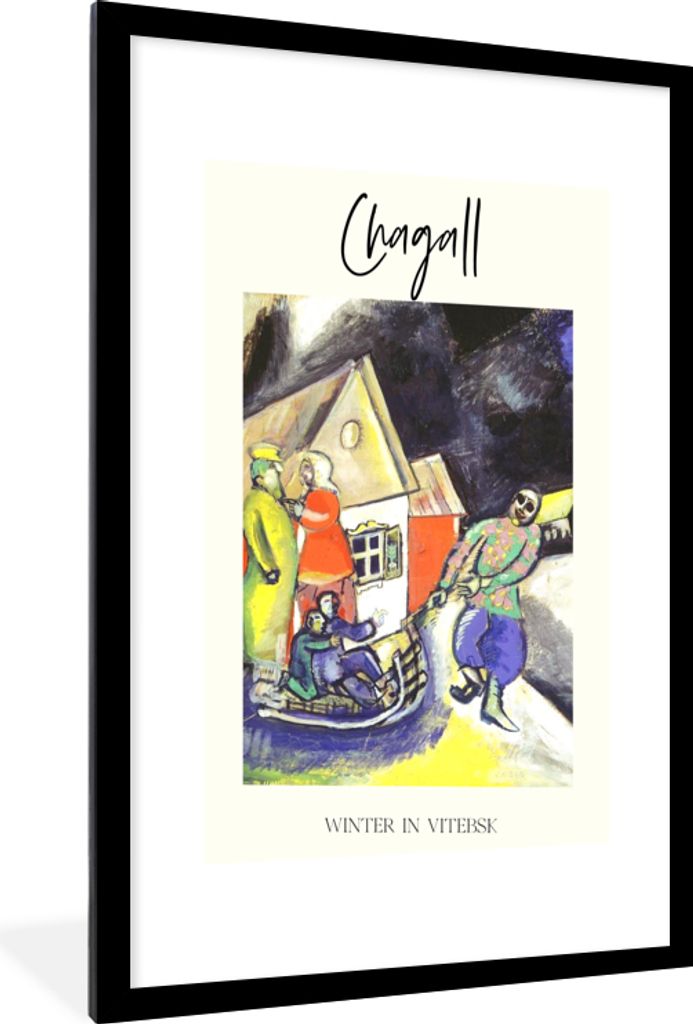 MuchoWow Gerahmtes Poster Winter in Witebsk - Chagall - Alte Meister 60x90 cm - Poster mit Schwarzem Bilderrahmen Wandposter Rahmen Foto Bilder -...