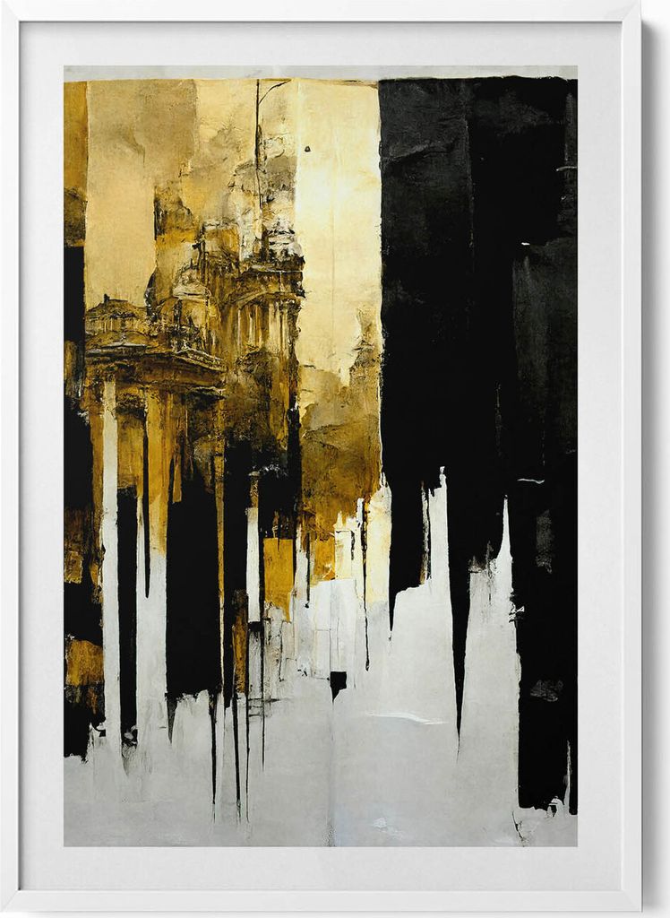 Abstrakte Kunst mit Gold– Wandbild mit Rahmen – Gerahmtes Bild – Wanddekoration – 70x100 cm – Weiß Rahmen