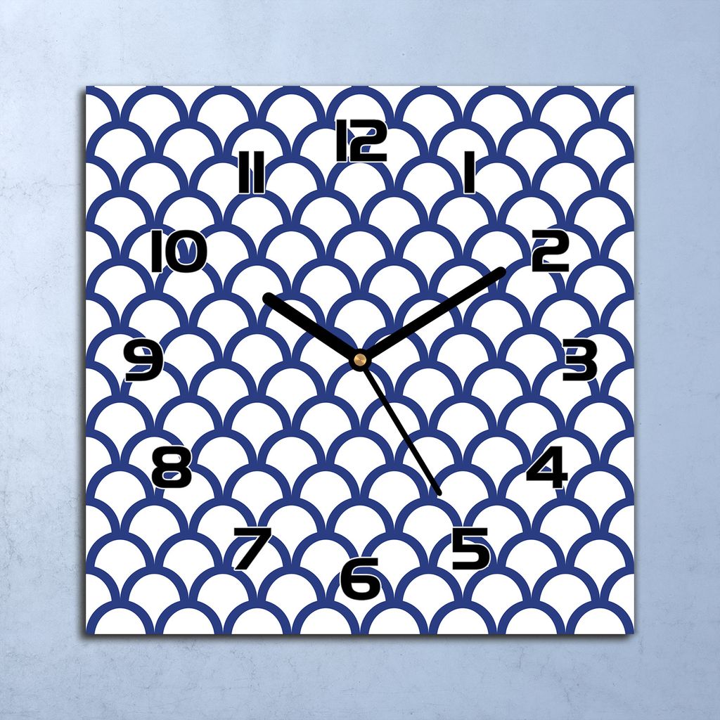 Wanduhr Echt-Glas-Küchenuhr Blaue Fischschuppen Quarz 30x30 Deko Bilder