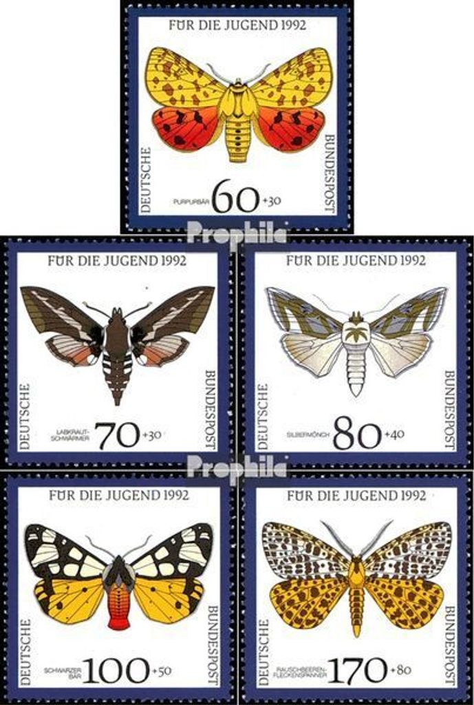 Briefmarken BRD (BR.Deutschland) 1992 Mi 1602-1606 (kompl.Ausgabe) postfrisch Jugend: Gefährdete Nachtfalter