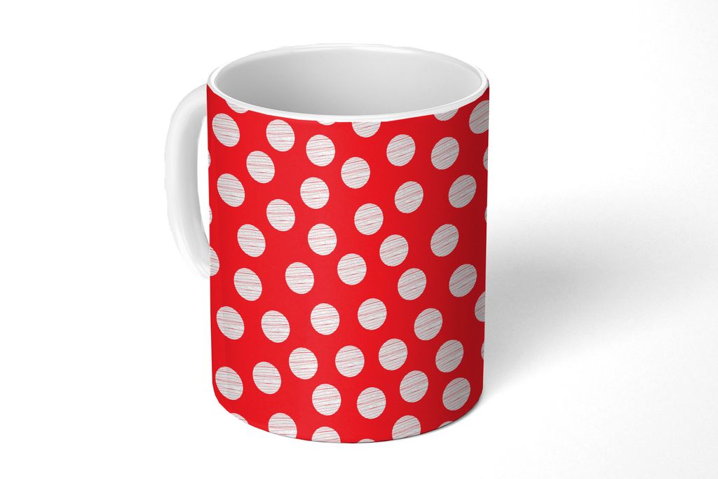 KitchenYeah Tasse Kaffeetasse Kaffeebecher 350 ml Polka dots - Muster - Rot - Weiß Teetasse - Fototasse - Becher - Keramikbecher - Teebecher - K...