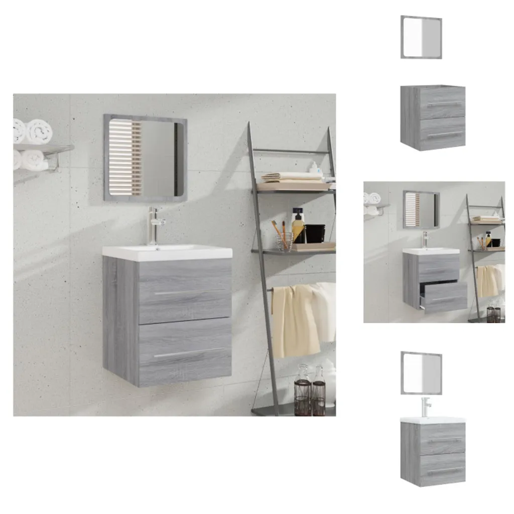 Set Mobile Bagno 41x38,5x48 cm vidaXL Grigio Sonoma con Specchio