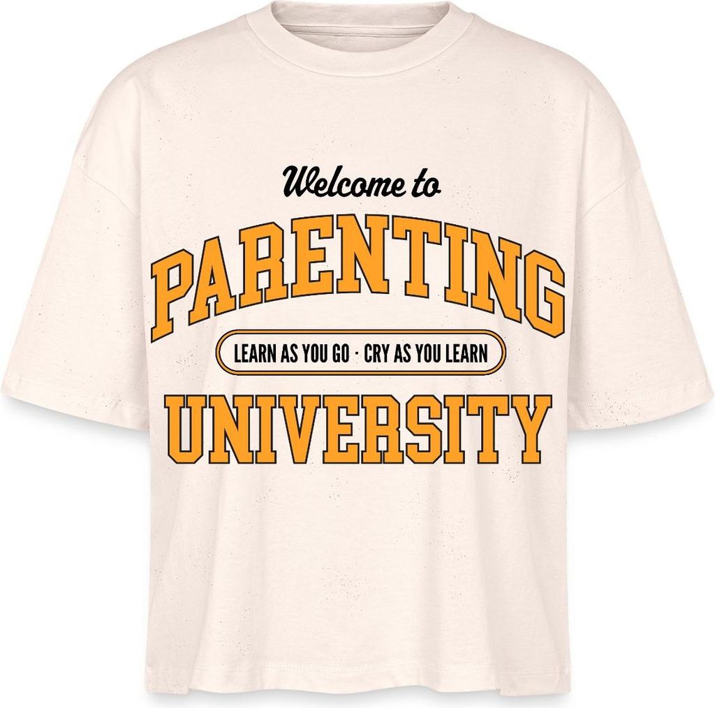 Spreadshirt Parenting University Lustiges Eltern Humor Motiv Boxy Shirt Damen, XL, Natur