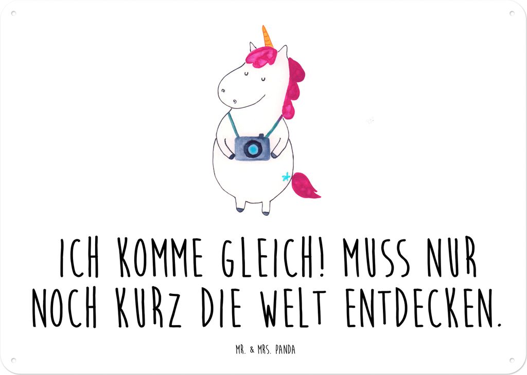 Mr. & Mrs. Panda Wandbild Einhorn Fotograf DIN A4 - Weiß - Geschenk, tafel, Magnetschild, Kamera, Blechschild, Urlaub, Unicorn, Tourist, Schild, w...