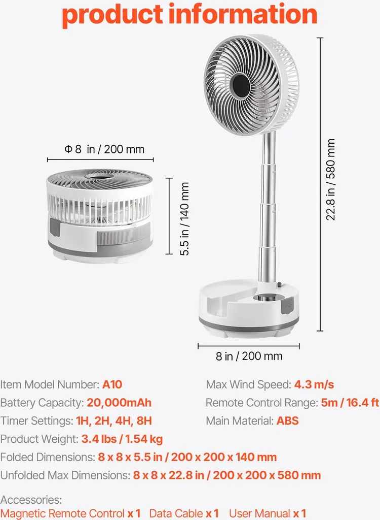 Ventilateur de Table Silencieux Oscillant 90° avec Batterie Intégrée