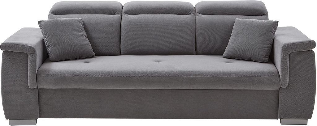 Sofa 3-Sitzer - Hellgrau - Webstoff - mit Kopfteilverstellungen