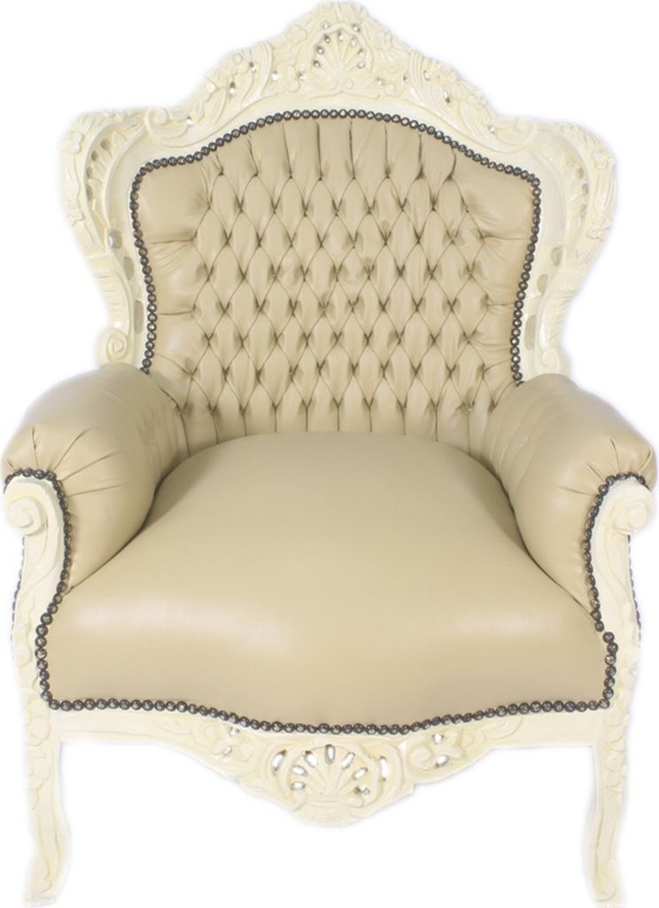 Casa Padrino Barock Sessel King Creme Lederoptik / Creme - Möbel Antik Stil