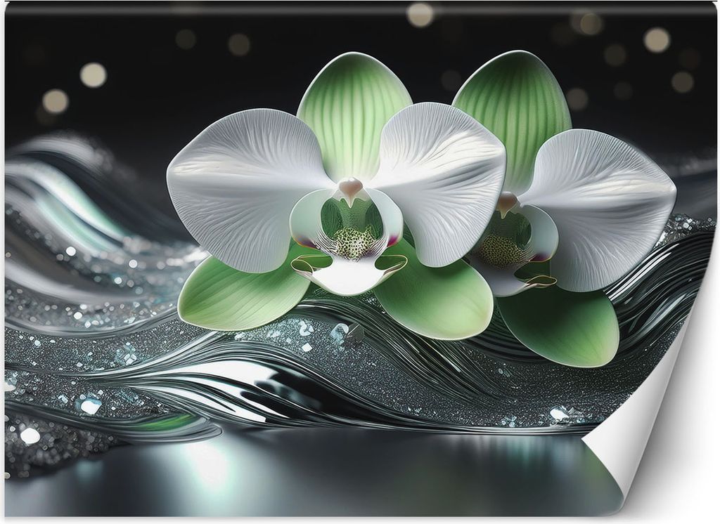 Vlies fototapete Orchidee Abstraktion 350x245 cm Feeby Silber inkl. Kleber einfache Montage