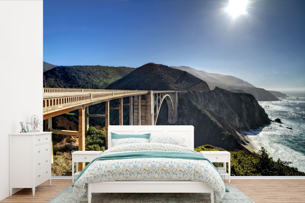 MuchoWow Fototapete für Wohnzimmer oder Schlafzimmer Wandtapete Vinyl Motivtapete Bixby-Creek-Brücke in Big Sur, Kalifornien - 525x350 cm - Das...