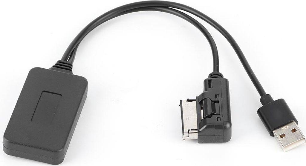 A black adapter cable with a USB connector and an AMI/MMI connector is shown on a white background.