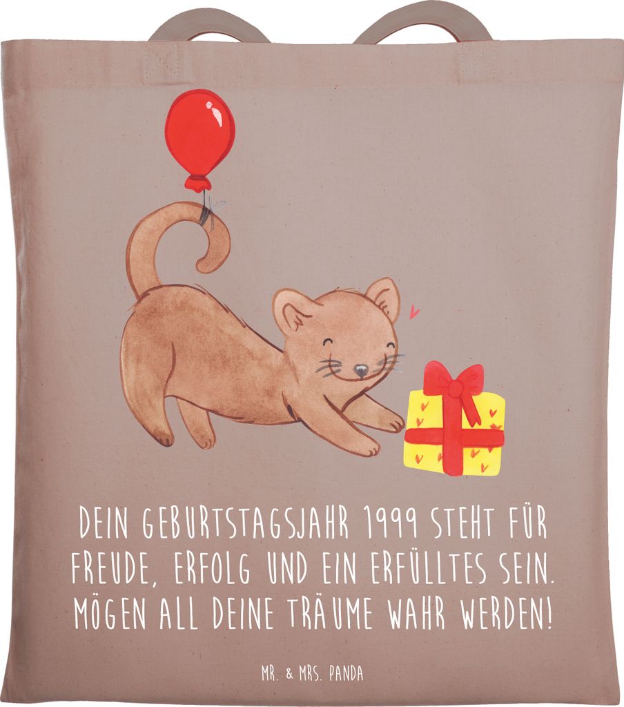 Mr. & Mrs. Panda Shopping Tasche 1999 Geburtstag - Braun Pastell - Geschenk, Einkaufstasche, Laptoptasche, Geburtstagsgeschenk, Glückwunsch, spezi...