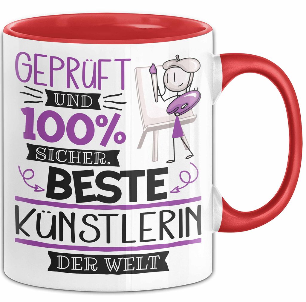 Beste Künstlerin Der Welt Tasse Geschenk für Eine Künstlerin Und Sicher Geschenkidee Geburtstag Weihnachten (Rot)