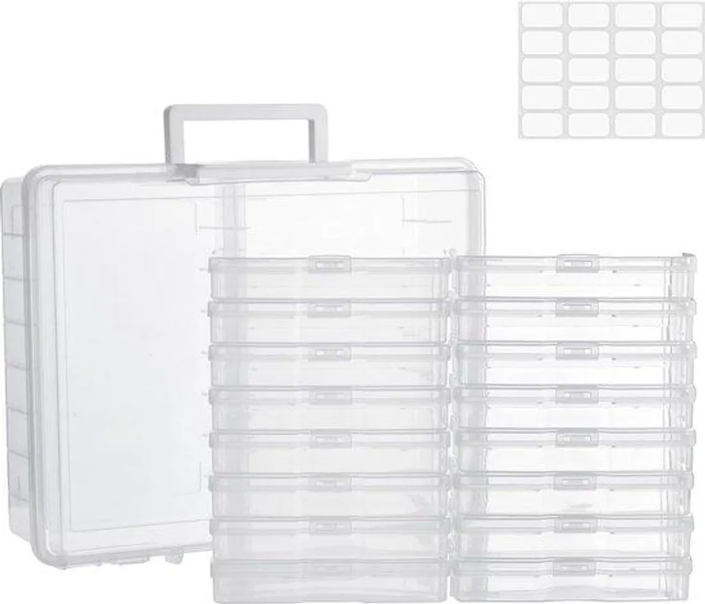 Organiseur de photos avec 16 boîtiers de rangement transparents 17x12cm