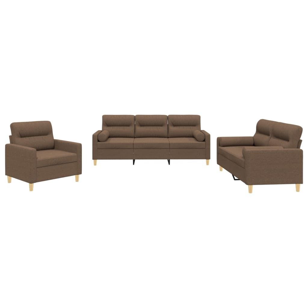 vidaXL 3-tlg. Sofagarnitur mit Kissen Braun Stoff