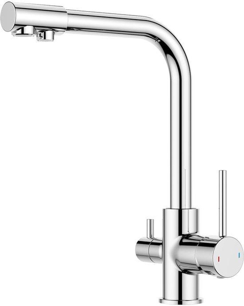 Gepolijst Chroom 3-Weg Küchenhahn, 360° Drehbar, Zweigreif-Spülarm mit Trinkwasser-Auslauf