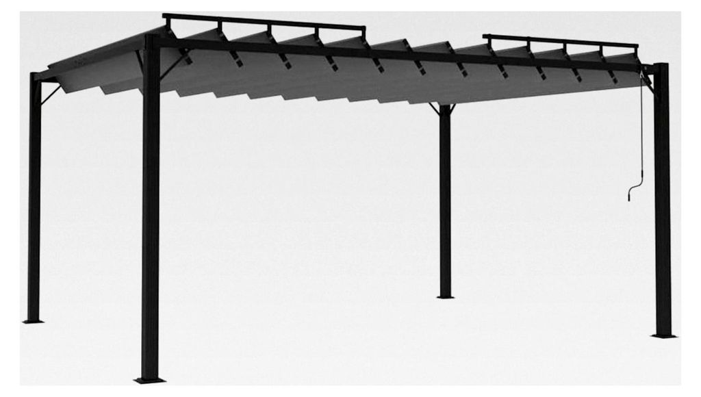 Pavillon mit Lamellendach, Sonnenschutz, Gartenzelt, Terrassendach, Überdachung 3x4m, Anthrazit, Stoff, Aluminium