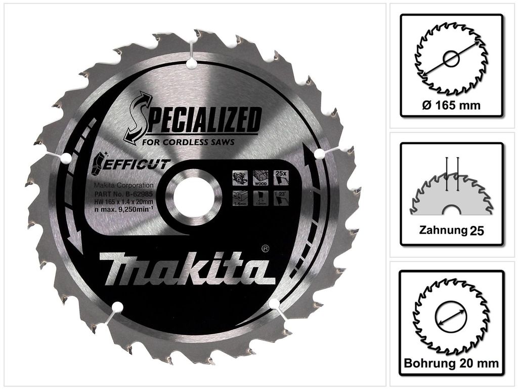 Makita B-62985, 16,5 cm, 2 cm, 1,4 mm, 9250 RPM, 1 szt. Zdjęcie produktu 