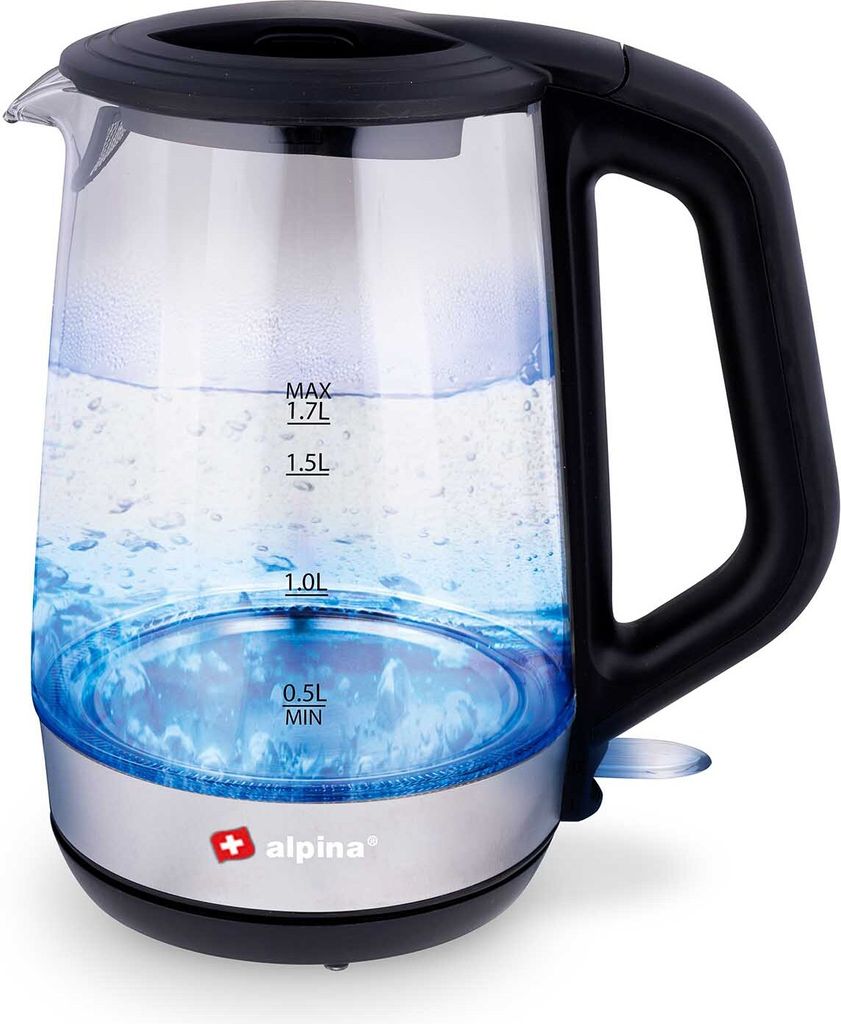 Wasserkocher mit LED-Licht, Glasbehälter mit Skala, verdecktem Heizelement, Abschaltautomatik, Ein-/Aus-Schalter, Trockenlauf- und Überhitzungssc...