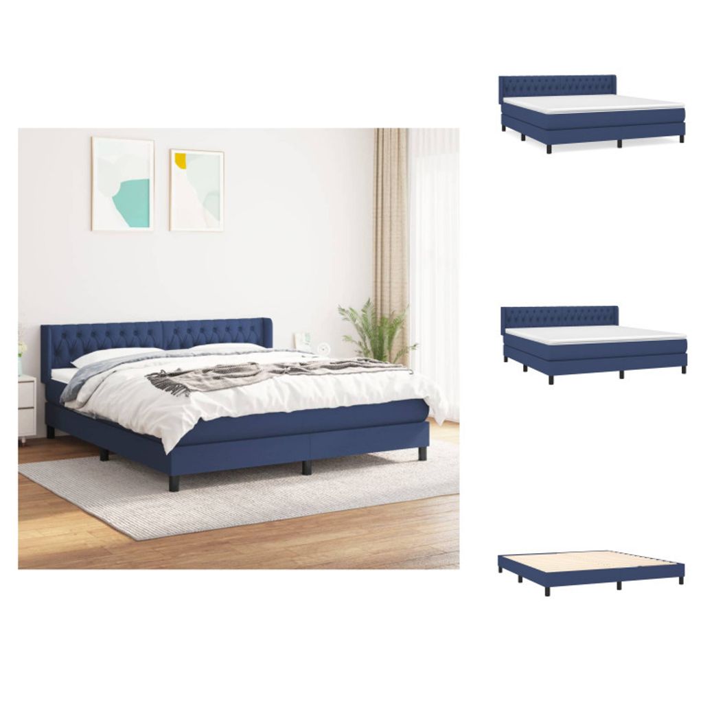 vidaXL Boxspringbett mit Matratze Blau 180x200 cm Stoff - Betten & Bettgestelle
