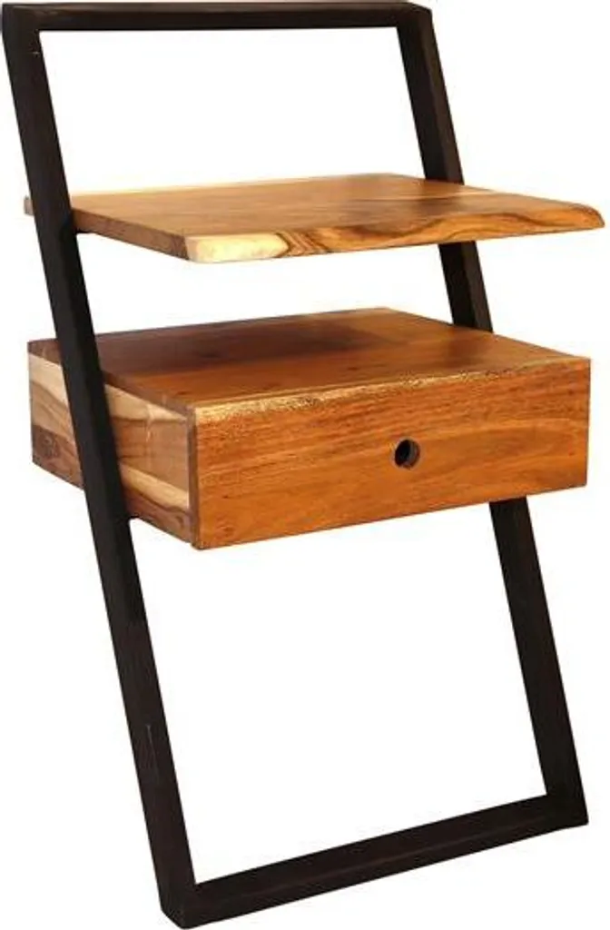 Table de nuit Loku 45cm en bois massif d'acacia et métal industriel