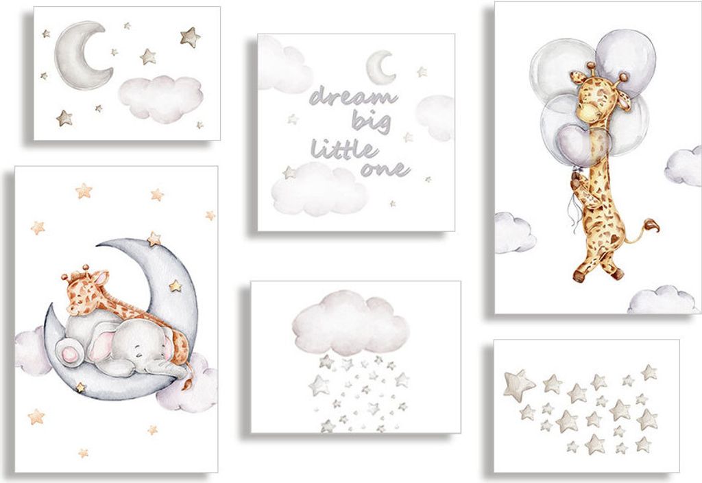 6er Set Poster inkl Bilderrahmen Kinderzimmer Wandbilder mit Spruch Deko Kinder Mädchen und Jungs - Bilderrahmen: Ohne | Set: 3