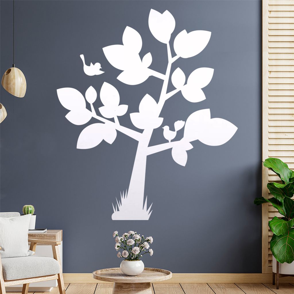 Baum mit großen Blättern - Vögel Wandtattoo in 6 Größen - Wandaufkleber Wall Sticker - Dekoration, Küche, Wohnzimmer, Schlafzimmer, Badezimmer