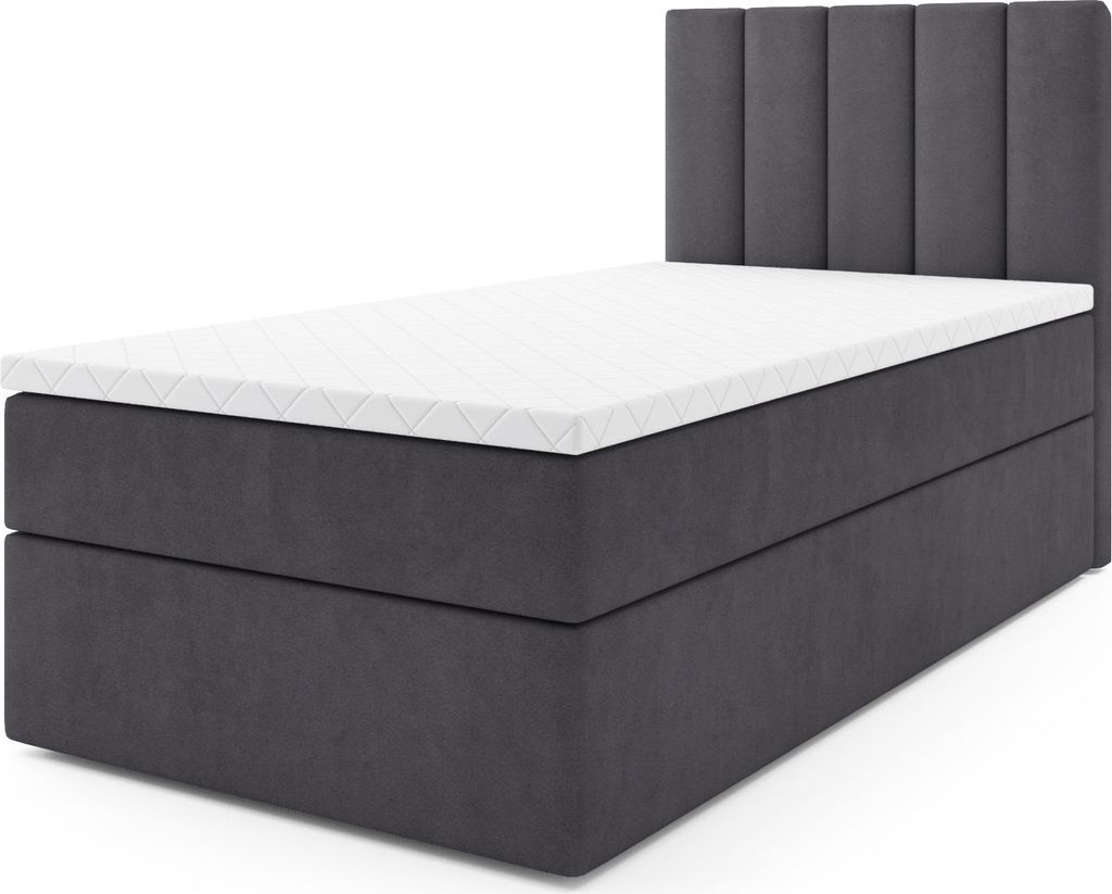 MR GROUP Boxspringbett LATINA MINI 90x200 rechts Kinderbett Jugendbett Einzelbetten Stauraum Polsterbett Matratze Topper H3 Schlafzimmer dunkelgrau