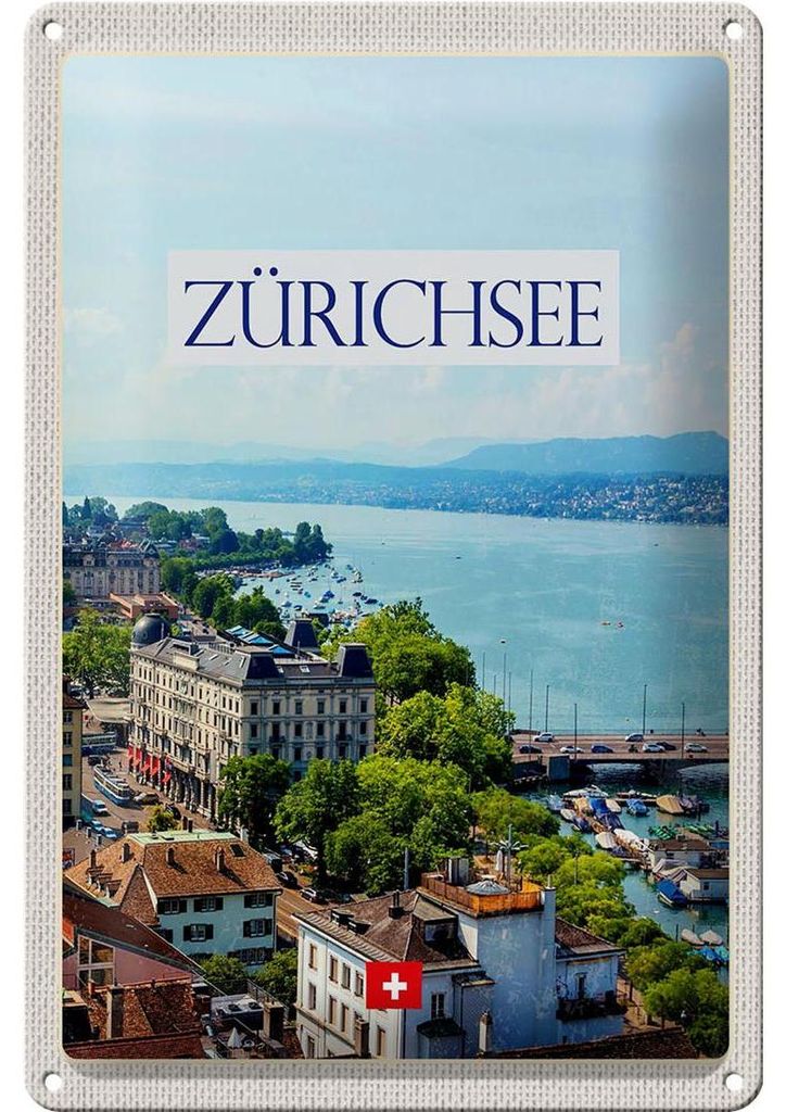 Blechschild Reise 20x30cm Schweiz Zürichsee Wald Stadt Produktbild 