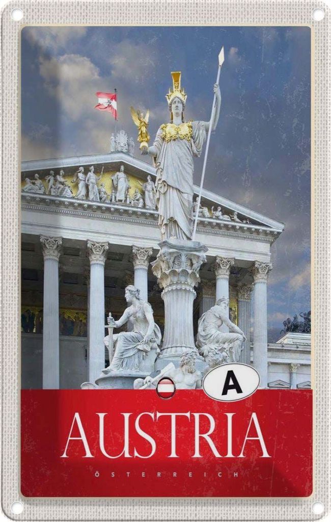 vianmo Blechschild 18x12 cm Österreich Skulptur weiß gold Bildmotiv Reisemotiv Abenteuer Reisen Urlaub