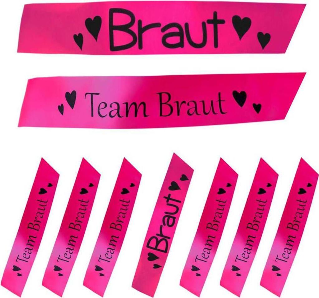 Oblique Unique Schärpe Braut + Team Braut Set JGA Hen Party Bride to Be pink