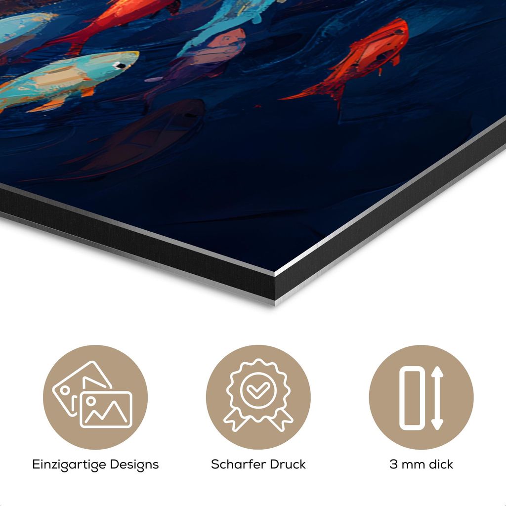 MuchoWow Wanddekoration Metall Metallbild Wandkunst 80x120 cm Meer - Fische - Bunt - Dynamisch MuchoWow Aluminium Gemälde - Bilder
