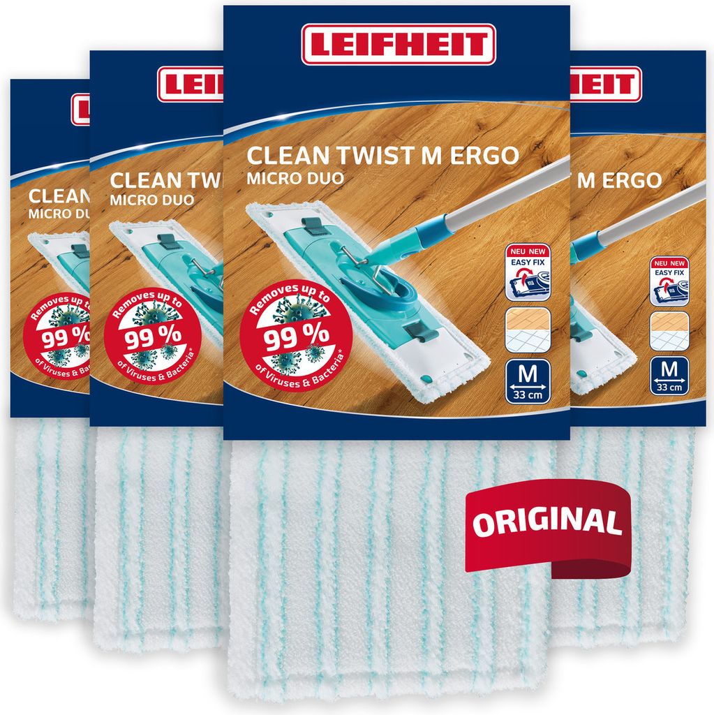 Leifheit Wischbezug Ersatz Bezug CLEAN TWIST M Ergo / POWER CLEAN M micro duo 4er Set