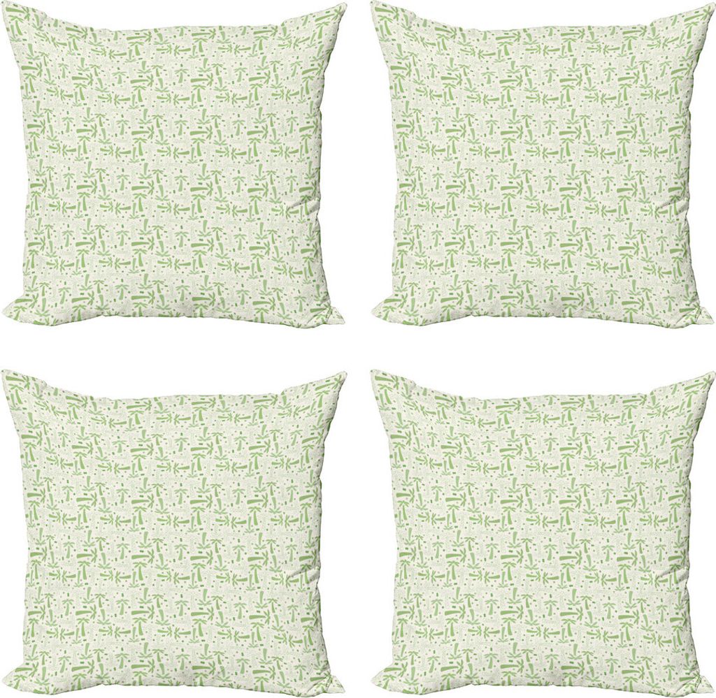 ABAKUHAUS Botanisch Kissenbezug Set (4 Stück), Exotische Pflanzen Blatt Doodle, Moderner Doppelseitiger Digitaldruck, 40 cm x 40 cm, Off White Fer...