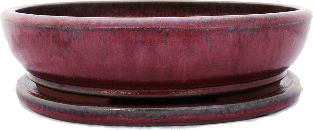 Bonsai-Schale mit Untersetzer, Größe 6 – rot – oval – Modell O3 – L 36 cm – B 28 cm – H 10 cm