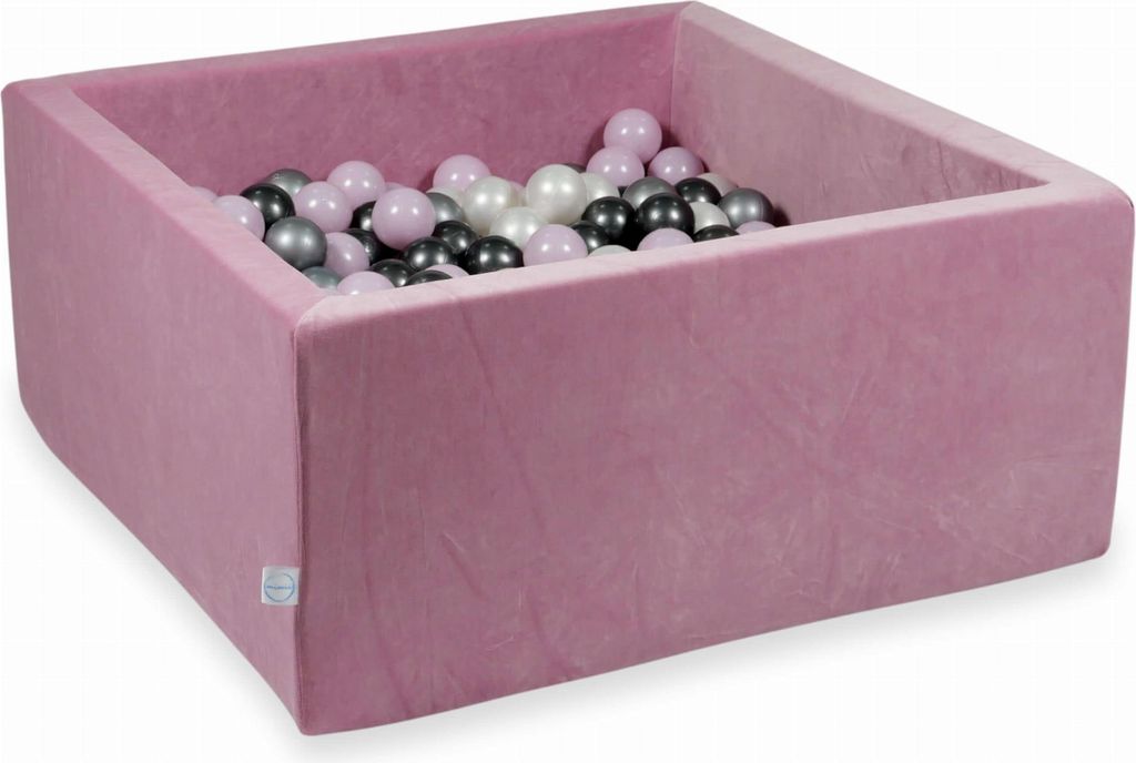 Trockenbecken 90x90x40cm Velvet Soft Pink mit 400 Bällen: Hellrosa Perle, Silber, Metallic Graphit, Perle