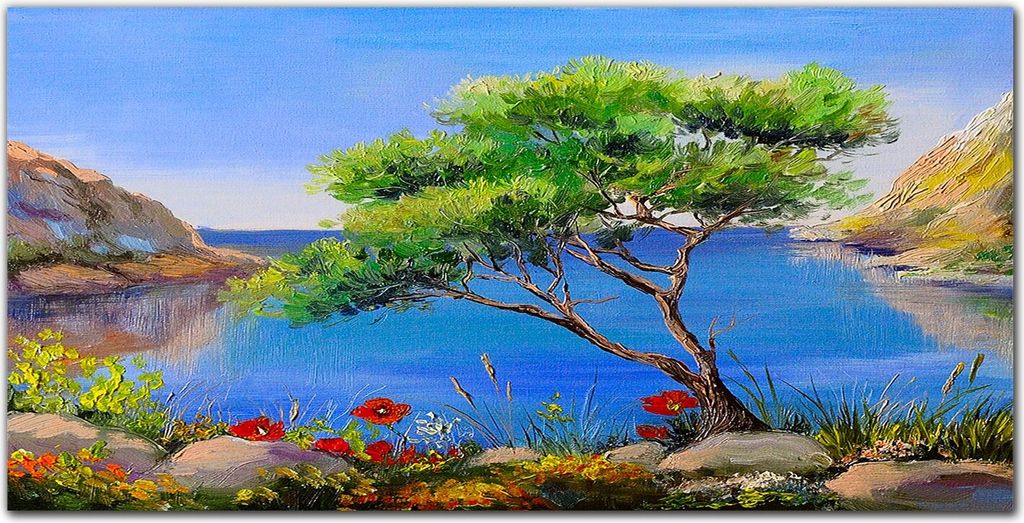 Coloray Bild aus Acryl 140 cm x 70 cm - Wanddekoration Küche Bild auf Acrylglas Dekoration Wohnzimmer Gehärtetes Acryl - Blumen Baum Natur Meer