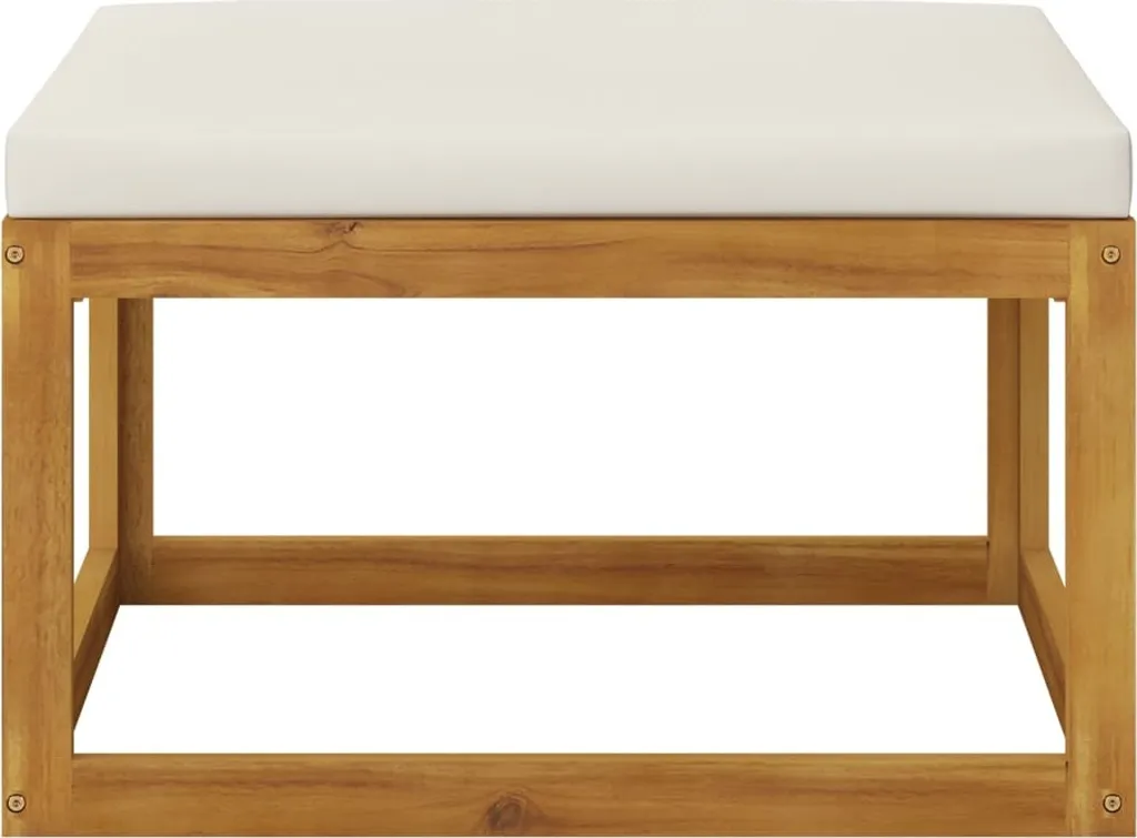 Sgabello in Legno Massiccio di Acacia con Cuscino Bianco Crema | Shop - 2
