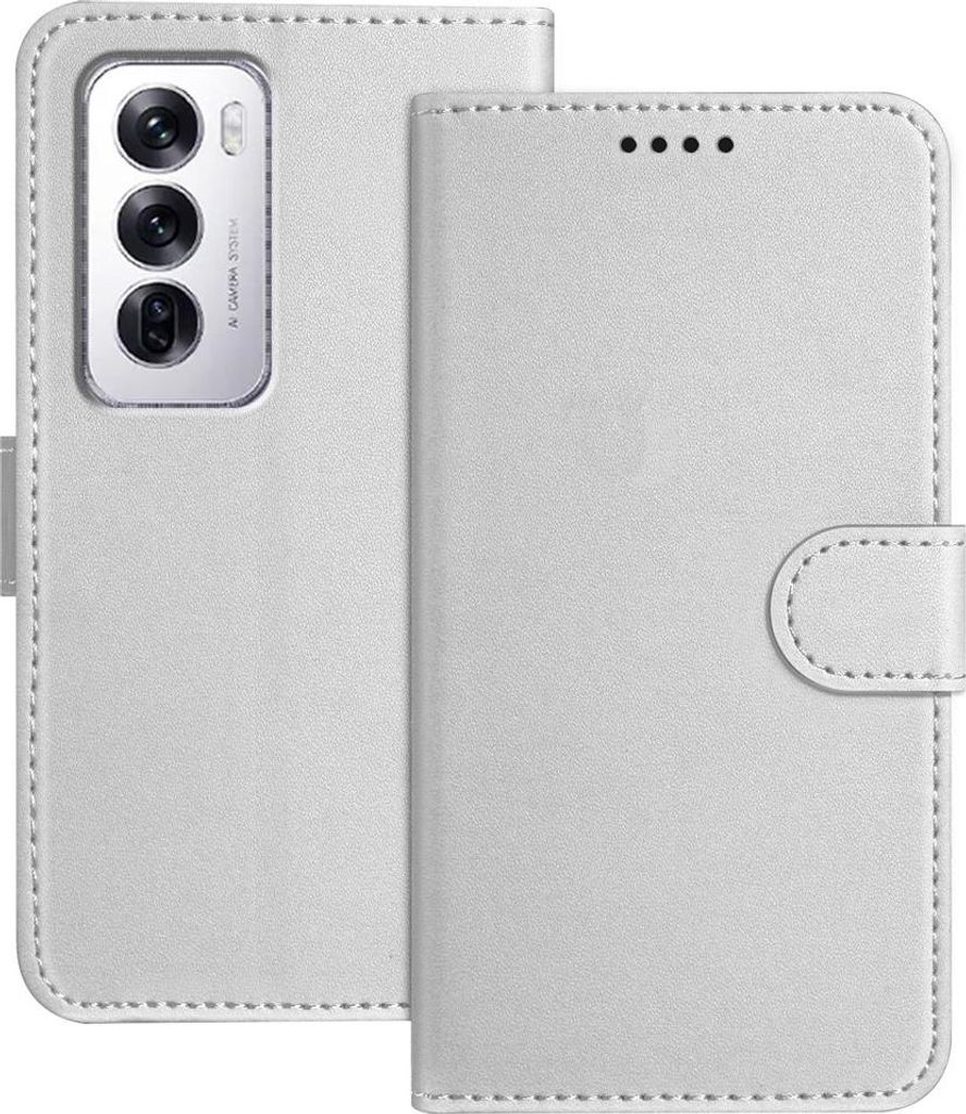 Hülle für Oppo Reno12 - Phonesta Smooth Skin Book Wallet Klapphülle mit abnehmbarer Kordel - Silber
