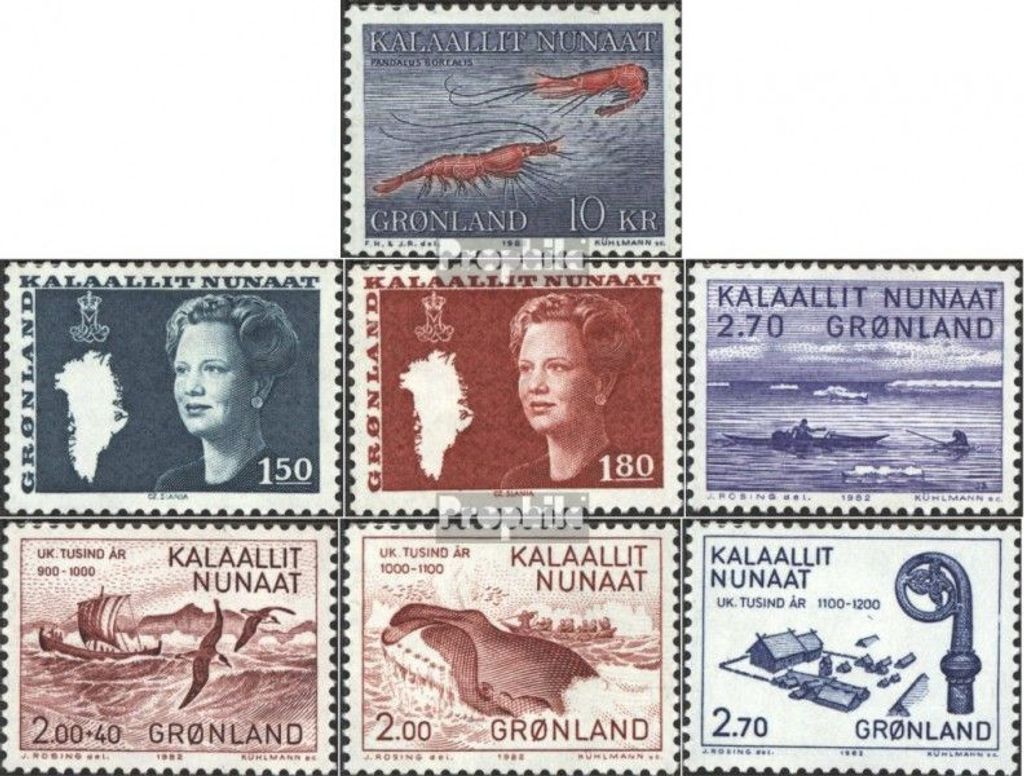 Briefmarken Dänemark - Grönland 1982 Mi 133-139 (kompl.Ausg.) Jahrgang 1982 komplett postfrisch Fischfang