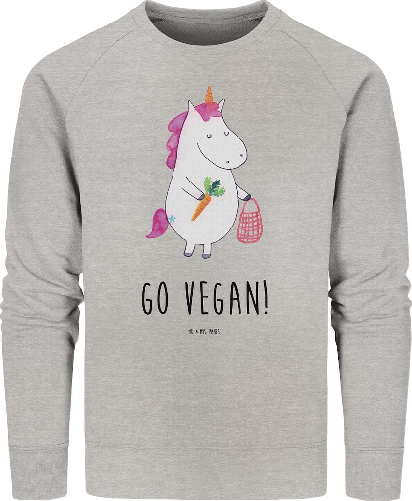Mr. & Mrs. Panda Baumwoll Sweatshirt Einhorn Vegan Größe M - Heather Grey - Geschenk, Gesund Leben, Rohkost, Veganer, Pullover, Sweater, Pulli, V...
