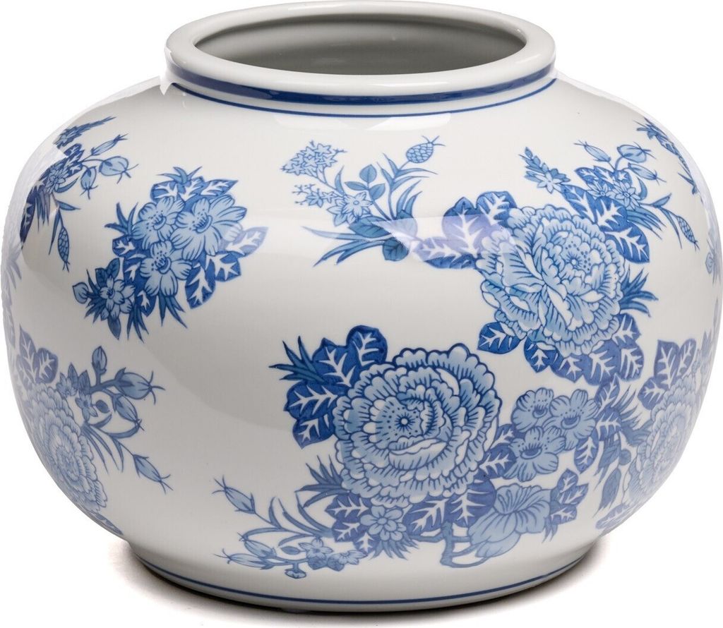 Goodwill Vase "Rosenblumenvase“ Porzellan Weiß-Blau D 25 cm H 26 cm