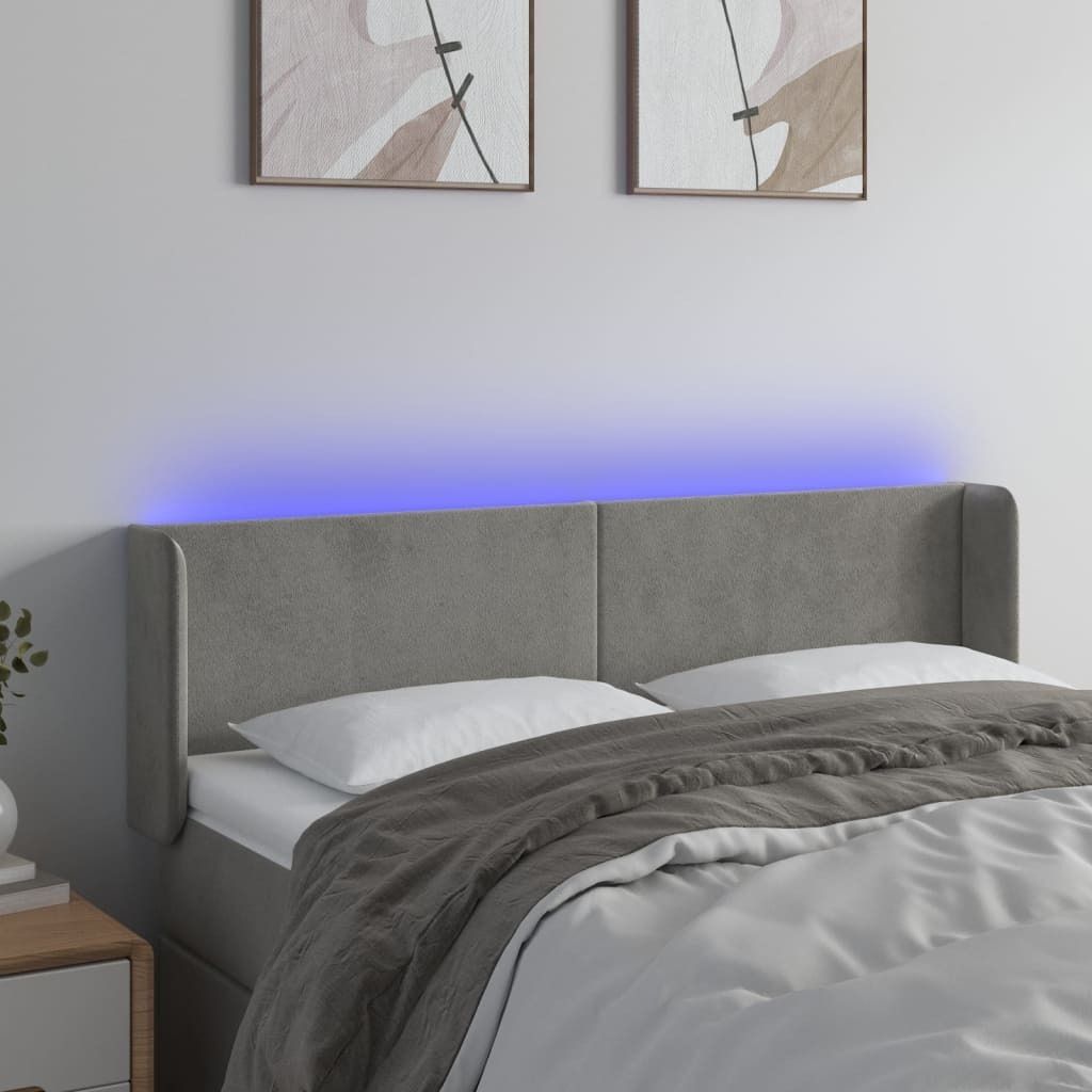 The Living Store LED Kopfteil Hellgrau 147x16x78/88 cm Samt