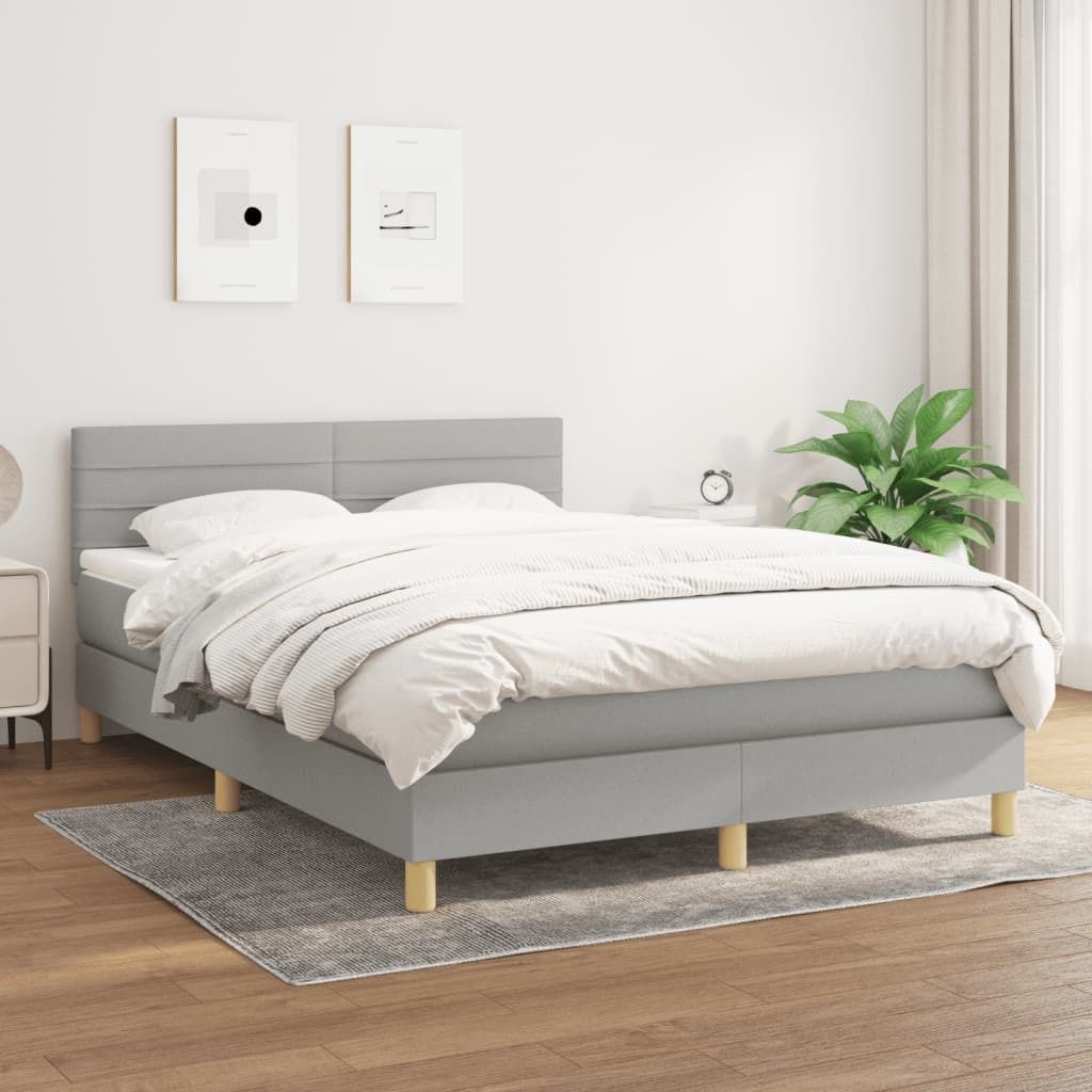 The Living Store Boxspringbett mit Matratze Hellgrau 140x200 cm Stoff
