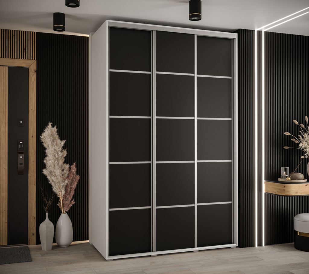 Kleiderschrank YVONA 4 – 150/60 cm, weiß/schwarz/silber