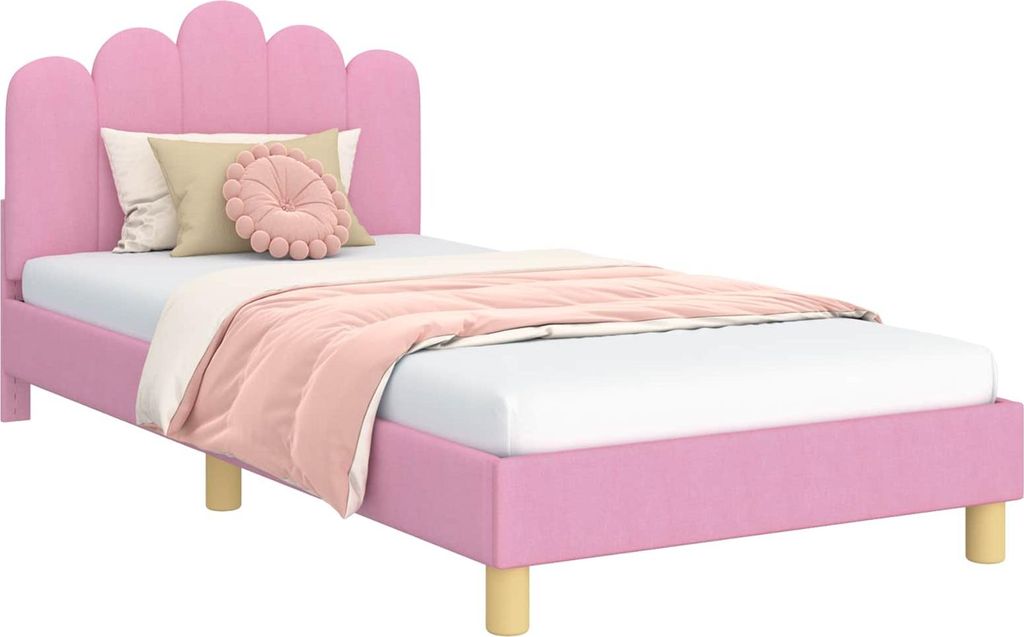 Kinderbettgestell mit Kopfteil Rosa 90 x 190 cm Stoff