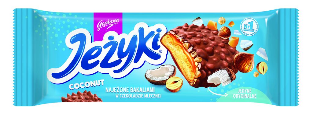 A product package for Goplana Jezyki Coconut cookies.