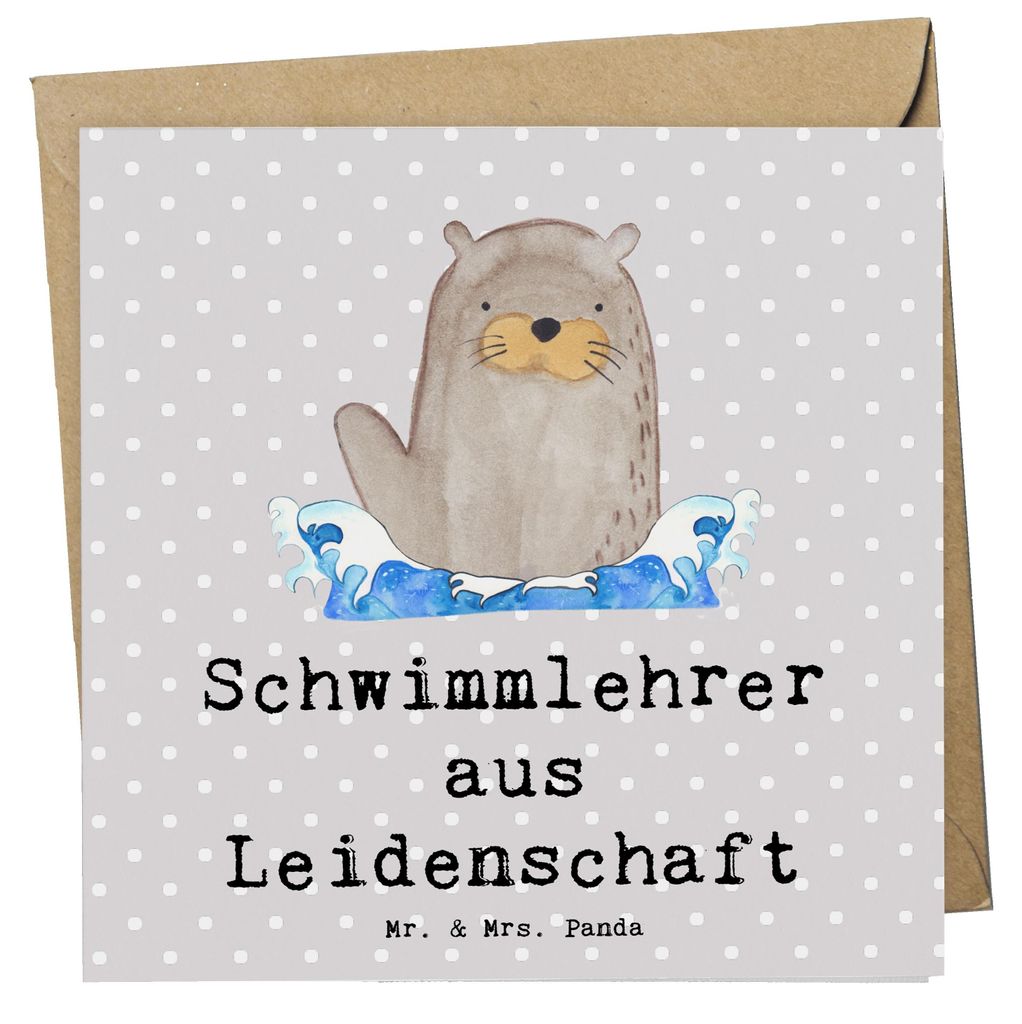 Mr. & Mrs. Panda Grußkarte Schwimmlehrer Leidenschaft - Grau Pastell - Geschenk, Schwimmbad, Glückwunschkarte, Spruch, faltkarte, Jubiläum, Beru...